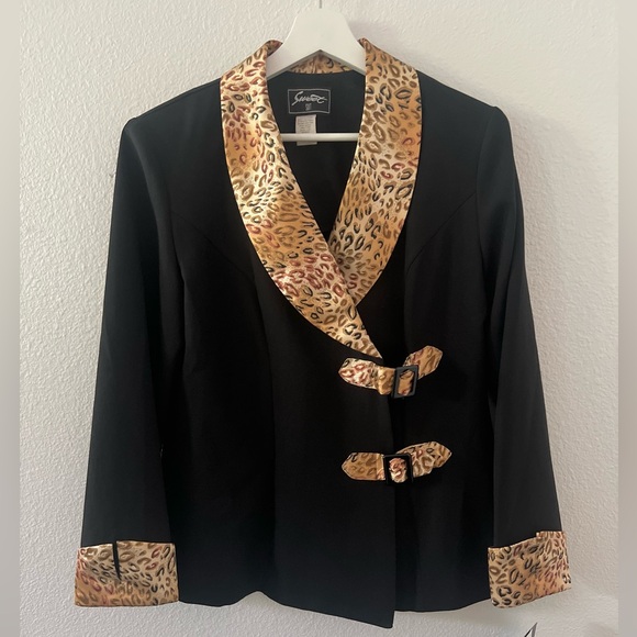 Vintage Double Breasted Buckle Blazer Black Cheetah - Picture 1 of 8